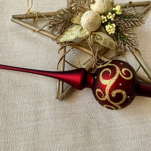 Christmas glass tree topper 9 inch,vintage tree topper Christmas,Glass Finial Xmas Tree top, Festive Spire Ornament, Tree decor