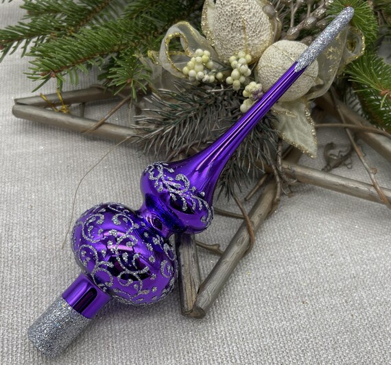 小さなバイオレットクリスマスガラスツリートッパー7インチ、ガラス 