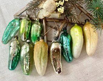 Cucumber collection Christmas Ornaments, 10 vintage Christmas glass ornaments  1950s Christmas decorations, antique XMAS ornaments