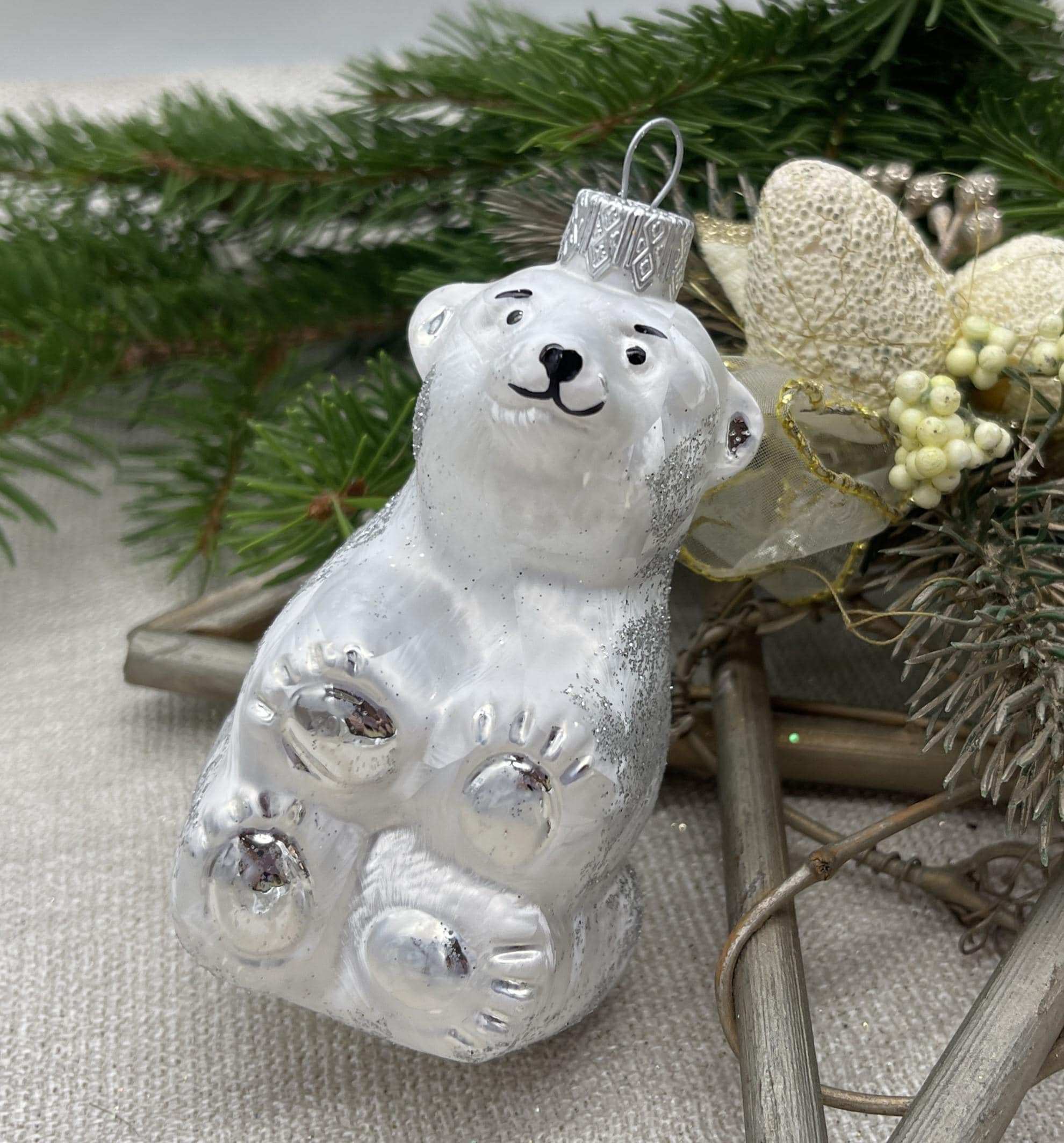 ソビエト　ガラスオーナメント　アコーディオンくまさん　クリスマスオーナメント クマのクリスマスガラスオーナメント、家族向けクリスマスオーナメント