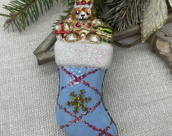 Bear with gifts Christmas glass ornaments, Christmas ornaments blown hand painted glass figurine, Christmas gift, Christmas decor 2025