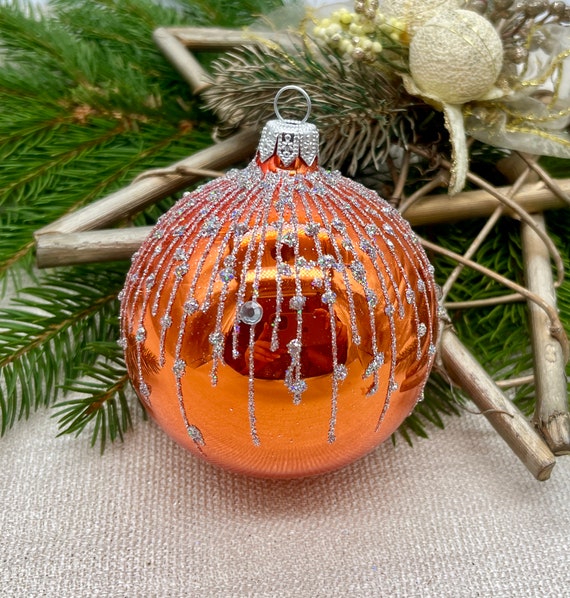 Ancienne boule de noël en verre Décoration en verre églomisé rouge