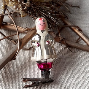 Girl vintage Christmas glass ornaments,1950s Christmas decoraion,soviet Christmas glass ornaments,antique Christmas ornaments with clip on