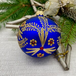 thumbnail image 2 of Winter Forest Hut Christmas Glass Bauble – 3.5", Blue, Handmade In Ukraine, Urita 2 of 3