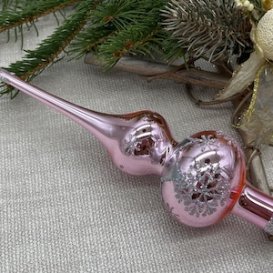 Small Pink Christmas glass tree topper 7 inch,Glass Finial Christmas Tree top, Festive Spire Ornament decor, vintage tree topper Christmas