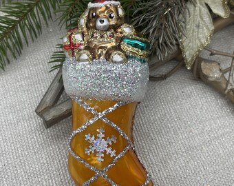 Bear with gifts Christmas glass ornaments, Christmas ornaments blown hand painted glass figurine, Christmas gift, Christmas decor 2025