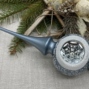 Chistmas decor 2024, Gray Christmas glass tree topper 9 inch, handmade tree topper Christmas Glass Finial Xmas Tree top - christmas gift
