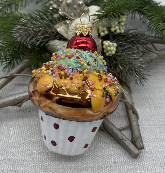 おいしいケーキのクリスマスガラスオーナメント、クリスマスの吹き