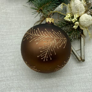 Brown Ball Christmas Ornament 3.9inch, Christmas ornaments  traditional glass blowing Hand painted Christmas decorations handmade christmas