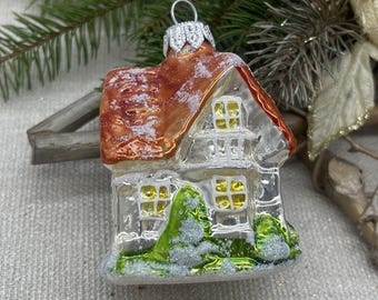 Hut Christmas glass ornaments, blown hand painted glass figurine, Christmas tree soviet Christmas ornaments, Christmas gift, Christmas 2025