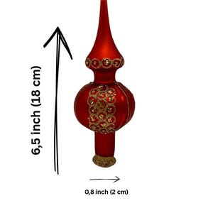 Handmade Tree Topper – Vintage-Style Glass Ornament – 6.5&quot; Christmas Finial – Red Glass Tree Decoration