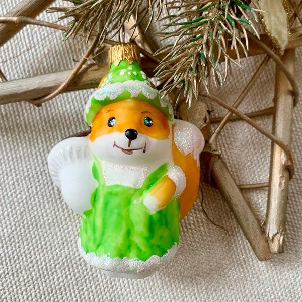 Squirrel Christmas glass ornaments, blown hand painted glass figurine, Christmas tree soviet Christmas ornaments, Christmas gift