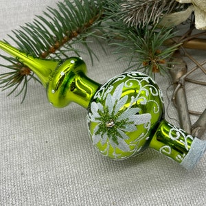 Small green Christmas glass tree topper 8 inch, vintage tree topper Christmas,Glass Finial Xmas Tree top, Festive Spire Ornament, Tree decor