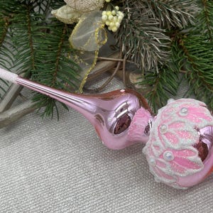 Small Pink Christmas glass tree topper 7 inch, Glass Finial Christmas Tree top, Festive Spire Ornament decor,vintage tree topper Christmas