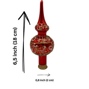 Handmade Tree Topper – Vintage-Style Glass Ornament – 6.5&quot; Christmas Finial – Red Glass Tree Decoration