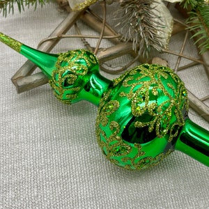 Small green Christmas glass tree topper 8 inch, vintage tree topper Christmas,Glass Finial Xmas Tree top, Festive Spire Ornament, Tree decor