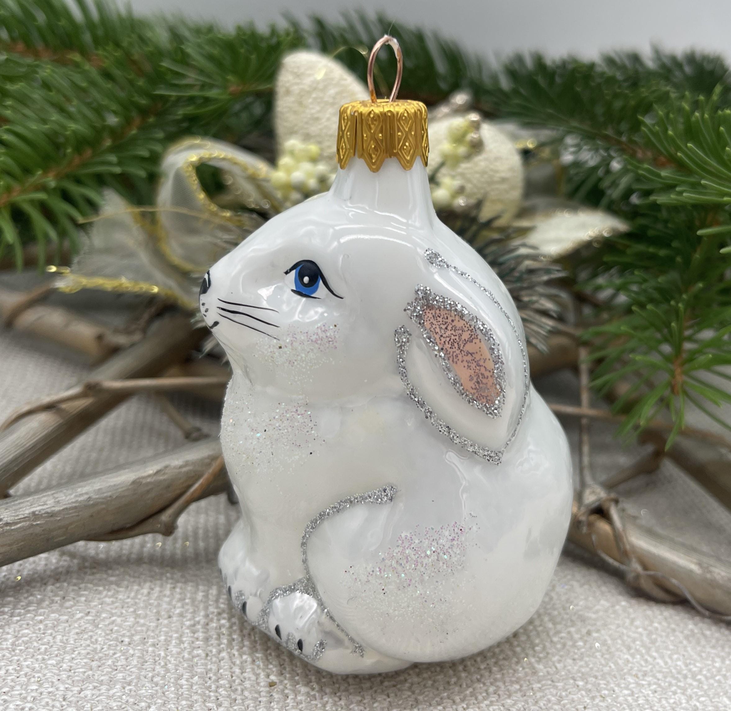 ウサギのクリスマスガラスオーナメント、家族へのクリスマス