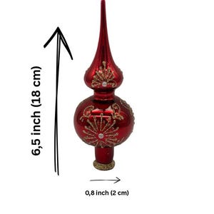 Handmade Tree Topper – Vintage-Style Glass Ornament – 6.5&quot; Christmas Finial – Red Glass Tree Decoration
