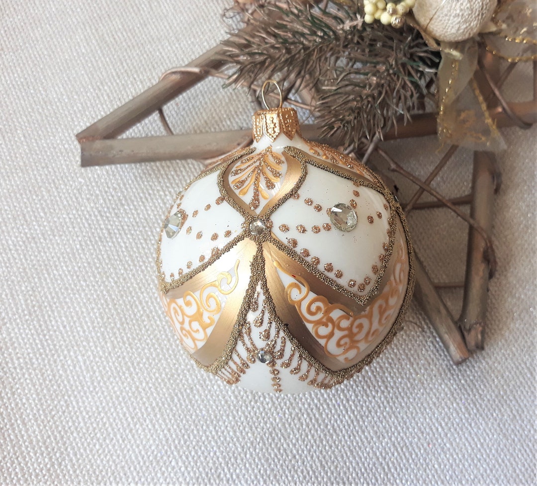 White Christmas Glass Ball Ornament Hand Painted Christmas - Etsy