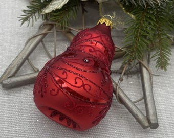 Red Bell Christmas glass ornament, blown hand painted glass figurine, traditional Christmas tree ornament, Christmas gift, Christmas 2025