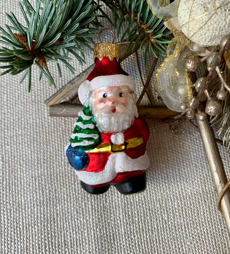 Santa Christmas glass ornaments, blown hand painted glass figurine, handmade Christmas ornament, Christmas gift 2022