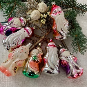 SANTA collection Christmas Ornaments, 7 vintage Christmas glass ornaments traditional 1950s Christmas decorations, antique XMAS ornaments