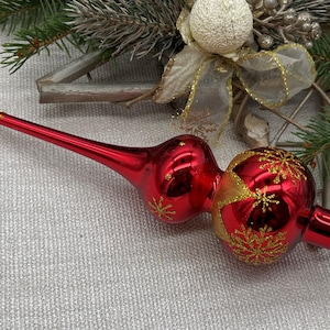 Small Red Christmas glass tree topper 7 inch, vintage tree topper Christmas, Glass Finial Xmas Tree top, Festive Spire Ornament, Tree decor