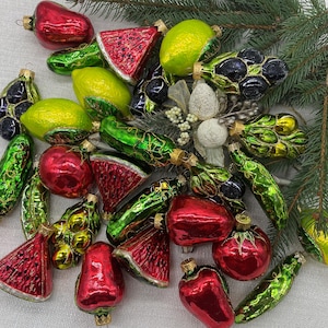 24 個の果物と野菜のコレクション クリスマス オーナメント、フルーツ オーナメント、ビーガン クリスマス、クリスマス オーナメント、クリスマス デコレーションのセット