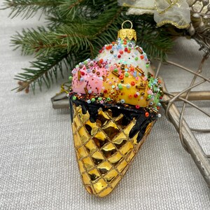 Delicious ice cream Christmas glass ornament, Xmas blown hand painted glass figurine,handmade Christmas tree ornaments, Christmas gift  2023