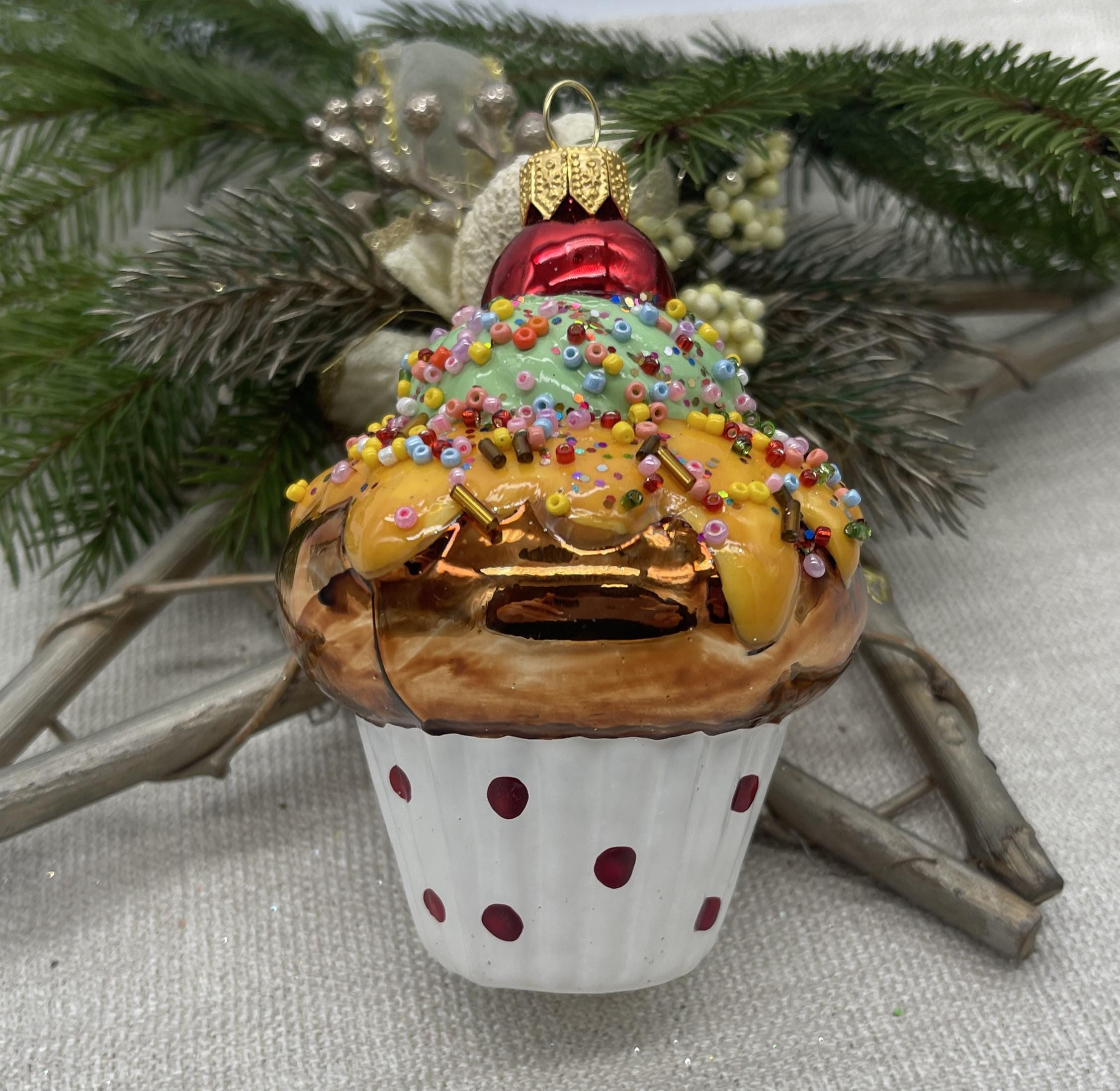おいしいケーキのクリスマスガラスオーナメント、クリスマスの吹き