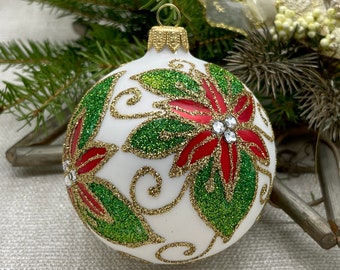 Christmas glass ball ornament, Hand painted Christmas glass decorations, traditional XMAS glass ornament, crafted Christmas handmade