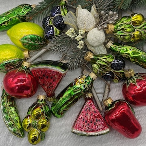 果物と野菜のコレクションのクリスマスオーナメント15個セット、フルーツオーナメント、ビーガンクリスマス、クリスマスオーナメント2024、クリスマスデコレーション