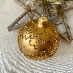 Gold Christmas glass ball ornament,traditional XMAS glass ornament, crafted Christmas handmade , Hand painted Christmas glass decorations