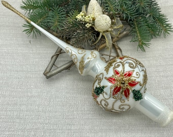 Big Christmas glass tree topper 12 inch,vintage tree topper Christmas,Glass Finial Xmas Tree top, Festive Spire Ornament, Tree decor