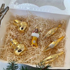 Gold collection Christmas Ornaments, 6 handmade Christmas glass ornaments traditional decorations, vintage XMAS ornaments