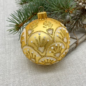 Gold Christmas glass ball ornament, traditional XMAS glass ornament, crafted Christmas handmade,Hand painted Christmas glass decorations