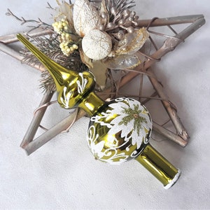 Small green Christmas glass tree topper 8 inch, vintage tree topper Christmas,Glass Finial Xmas Tree top, Festive Spire Ornament, Tree decor