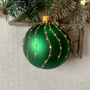 Green Christmas glass ball ornament, Hand painted Christmas glass decorations, traditional XMAS glass ornament, crafted Christmas handmade