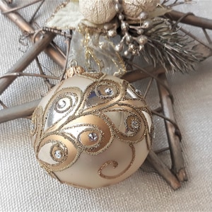 Gold Christmas glass ball ornament,traditional XMAS glass ornament, crafted Christmas handmade , Hand painted Christmas glass decorations