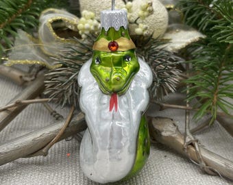 Green Snake Christmas glass ornament,family christmas ornament,friend christmas gift,new home christmas ornament 2025- Festive Holiday Decor