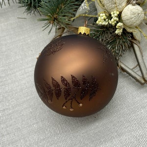 Brown Ball Christmas Ornament 3.9inch, Christmas ornaments  traditional glass blowing Hand painted Christmas decorations handmade christmas
