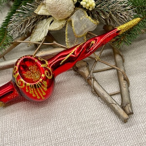 Small red Christmas glass tree topper 8 inch, vintage tree topper Christmas,Glass Finial Xmas Tree top, Festive Spire Ornament, Tree decor