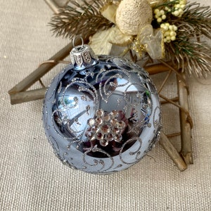 Blue Christmas glass ball ornament,traditional XMAS glass ornament, crafted Christmas handmade , Hand painted Christmas glass decorations
