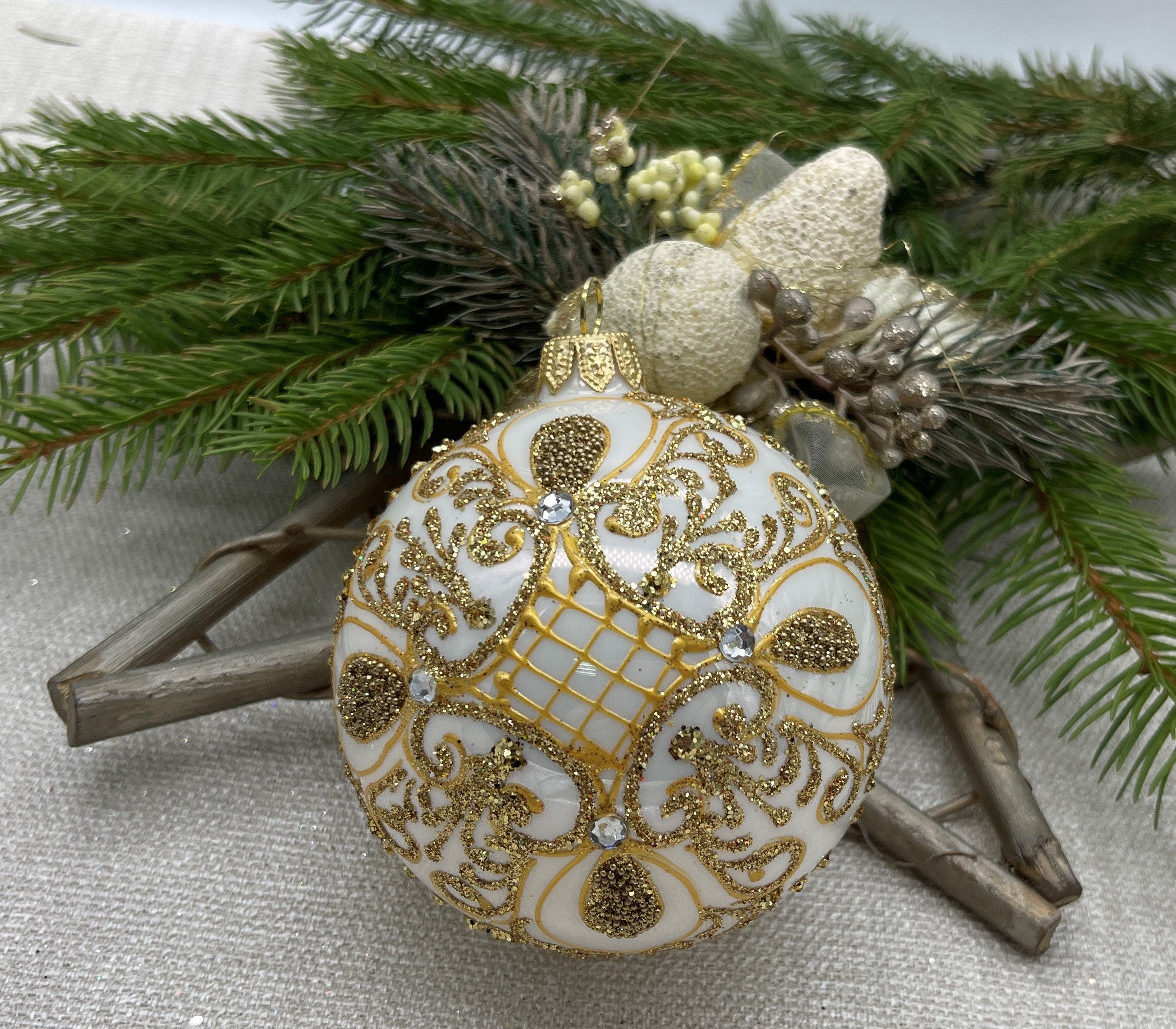 Boules De Noël Blanches Et Dorées – Lot De 12 Ornements En PVC, Diamètre ~8 Cm, Décorations Pour Sapin, Balustrade, Mariage, Magasin - 4