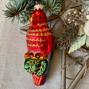 Parrot Christmas Christmas glass ornaments, blown hand painted glass figurine, handmade Christmas ornament, Christmas gift 2022