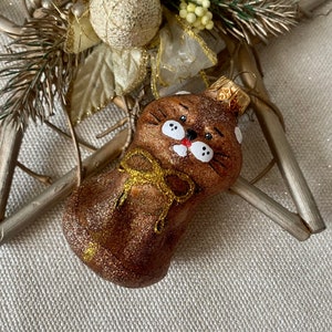 Katze Weihnachtsglasornamente, geblasene handbemalte Glasfigur, Weihnachtsgeschenk, Weihnachtsbaumschmuck, Wohnkultur, handgemachtes Dekor 2025
