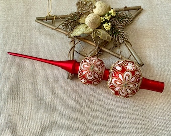Christmas glass tree topper 11 inch,vintage tree topper Christmas,Glass Finial Xmas Tree top, Festive Spire Ornament, Tree decor