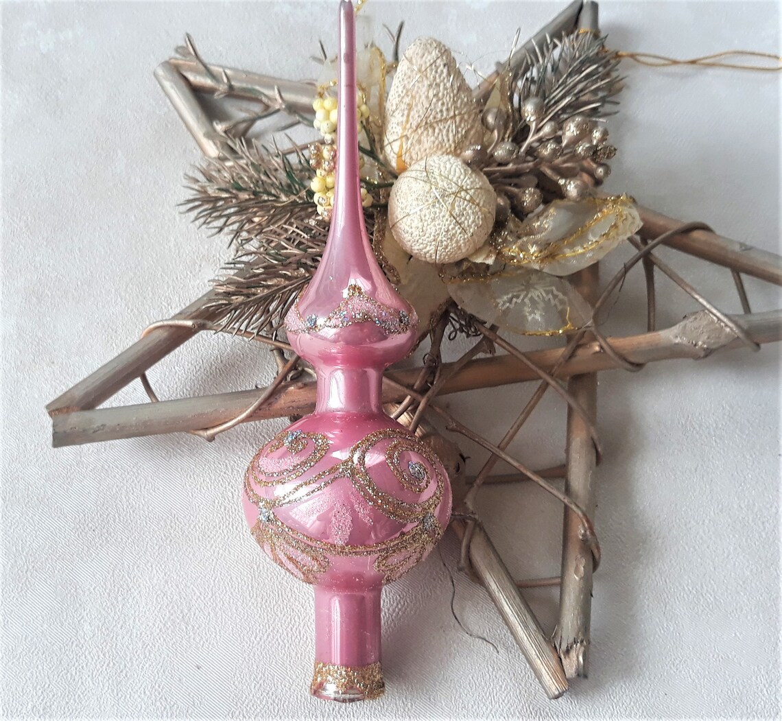 Small Pink Christmas Glass Tree Topper 8 Inch Vintage Tree Etsy