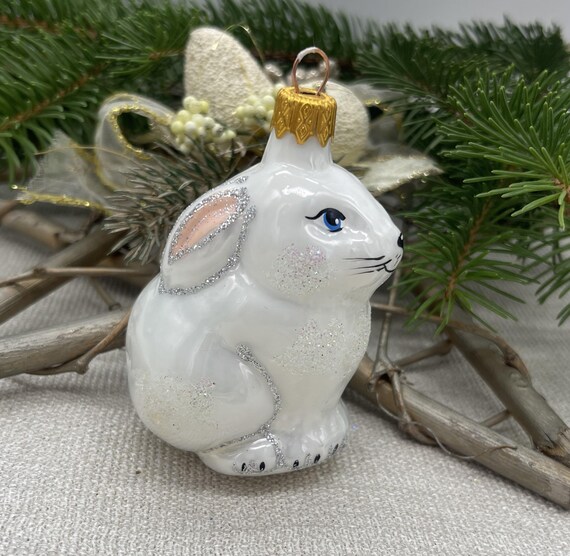 ウサギのクリスマスガラスオーナメント、家族へのクリスマス