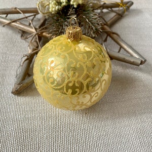 Gold Christmas glass ball ornament, traditional XMAS glass ornament, crafted Christmas handmade, Hand painted Christmas glass decorations